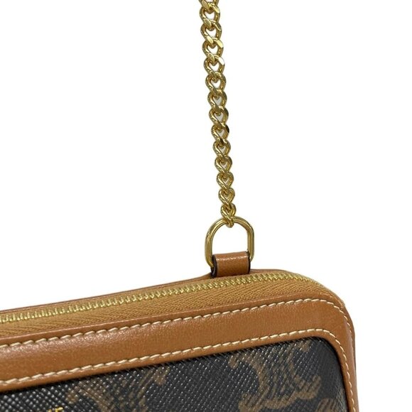 Auth CELINE Clutch with Chain 10E382CBX.04LU Black Dark Brown Triomphe Canvas - - Picture 10 of 16